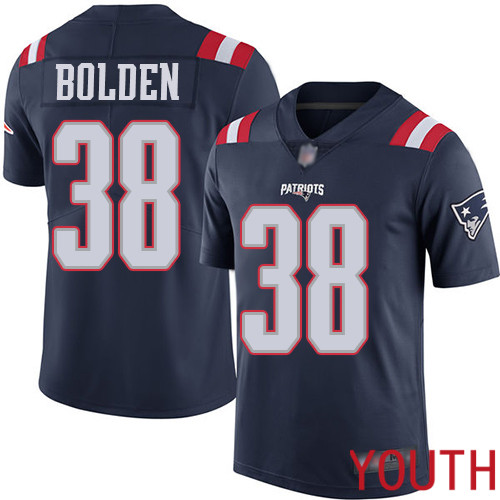 New England Patriots Football #38 Rush Vapor Limited Navy Blue Youth Brandon Bolden NFL Jersey->youth nfl jersey->Youth Jersey